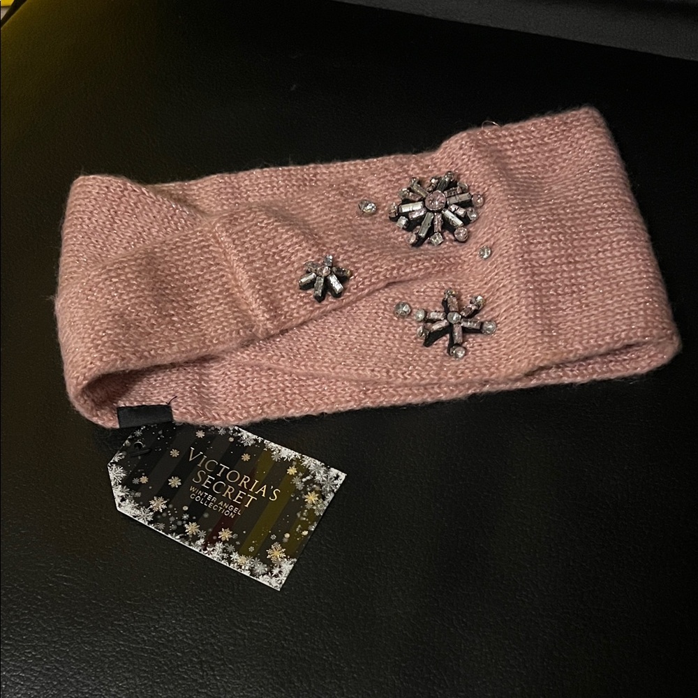 Victoria's Secret Blush Knit Headband with Snowflake Accents